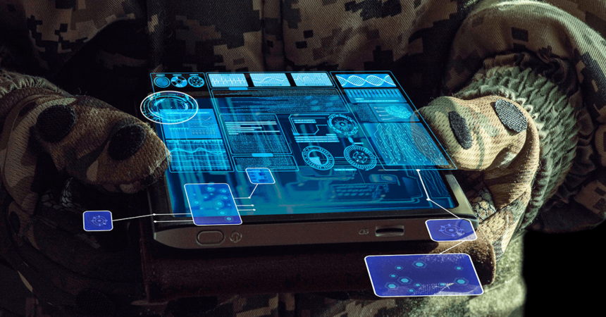 soldier using high tech tablet